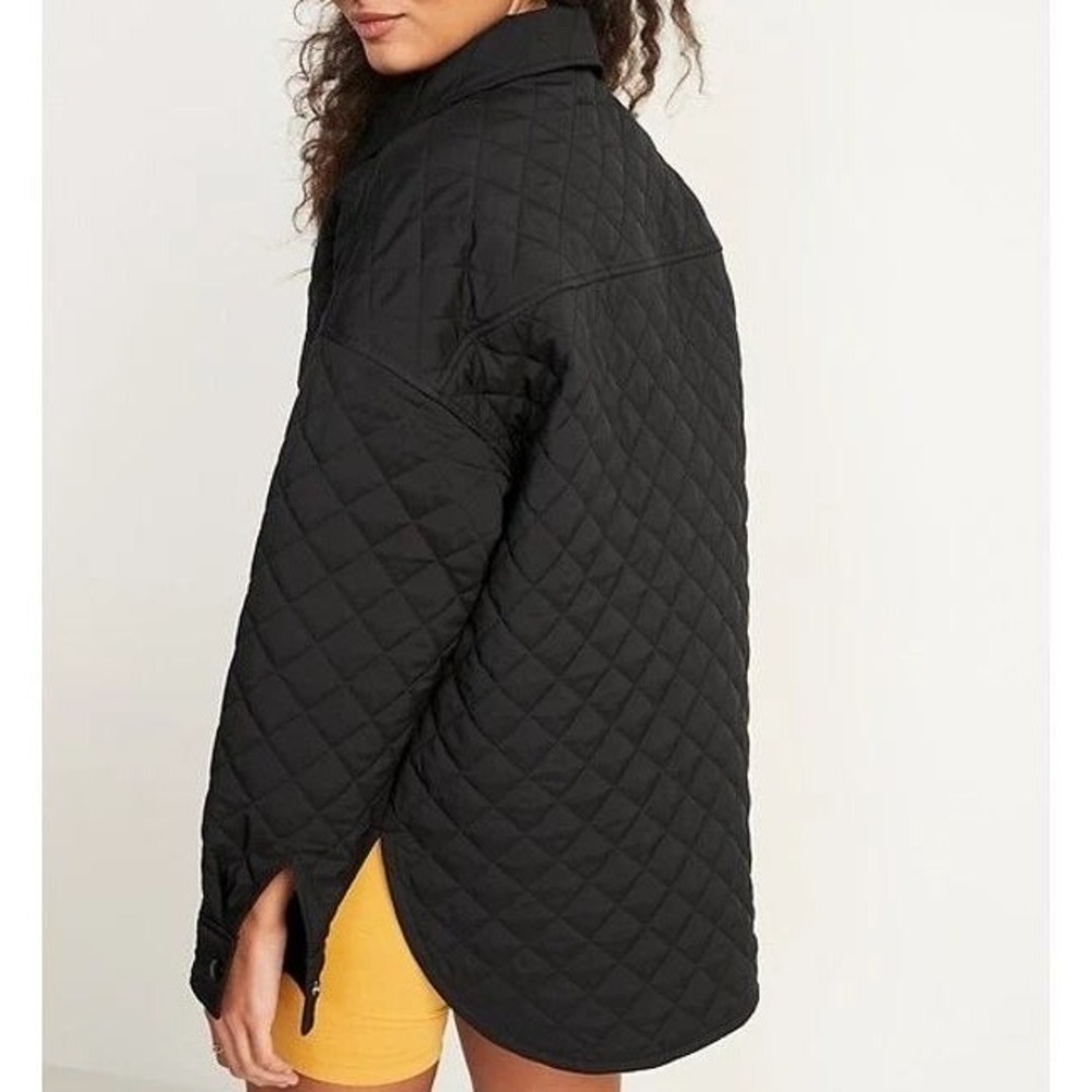 Old Navy Oversized Quilted Shacket Size L Black Snap‎ Front Utility Jacket